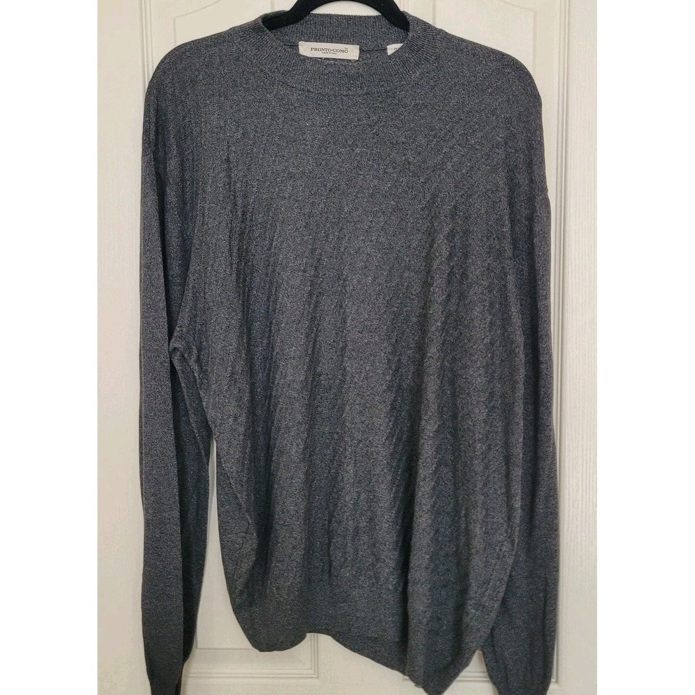 Pronto Uomo Gray Crew Neck Pullover Sweater Cotton Rayon Long Sleeve Men's L